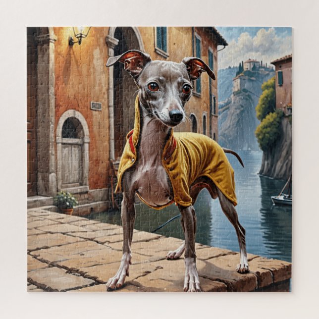 Italian Greyhound Dog in Yellow Jacket Jigsaw Puzzle (Vertical)