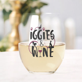 Italian Greyhound Dog Mum Wine lover Funny text Stemless Wine Glass