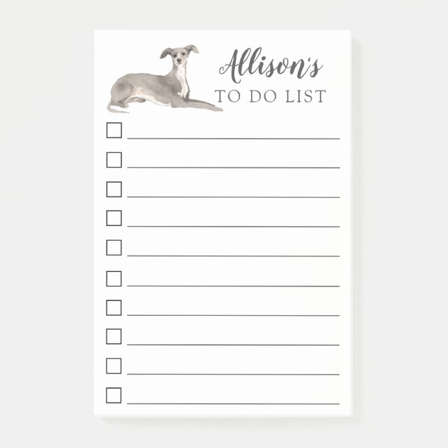 Italian Greyhound Dog Personalised To Do List Post-it Notes (Front)