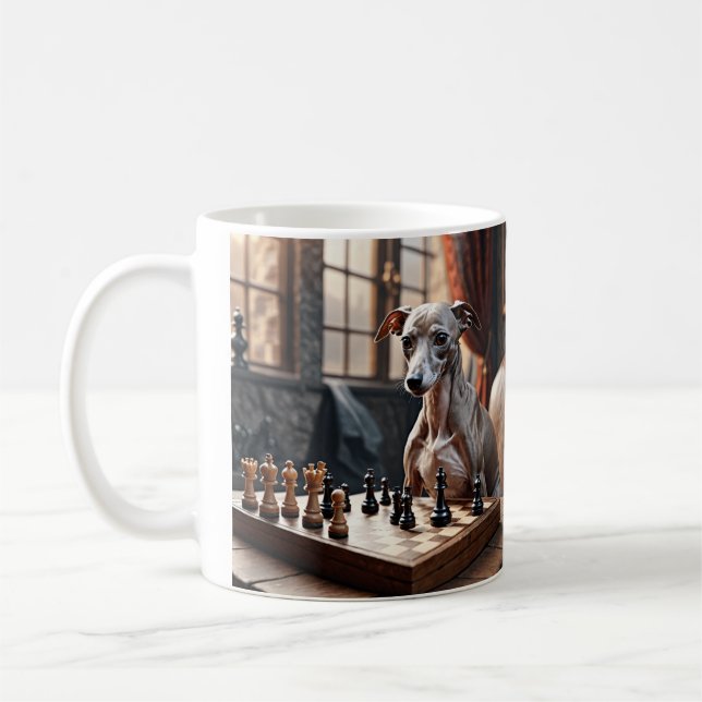 Italian Greyhound Dog Playing Chess Coffee Mug (Left)