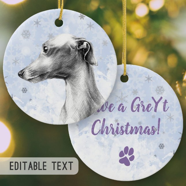 Italian Greyhound dog portrait Personalized text Ceramic Tree Decoration (Creator Uploaded)