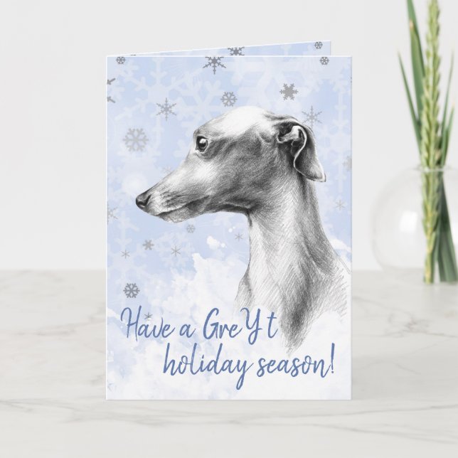 Italian Greyhound dog portrait Snowflakes in blue Card (Front)