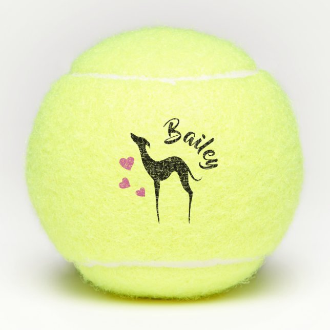 Italian Greyhound dog silhouette Pink hearts Name Tennis Balls (Front)