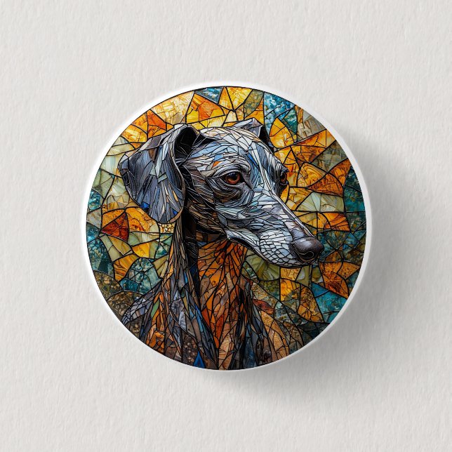 Italian Greyhound dog Stained Glass Art 3 Cm Round Badge (Front)