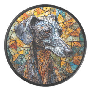 Italian Greyhound dog Stained Glass Art Hockey Puck