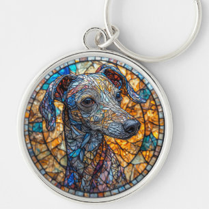 Italian Greyhound dog stained glass art Key Ring