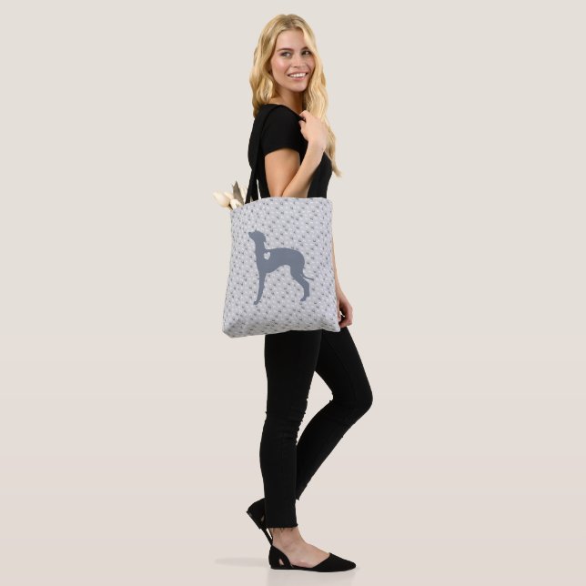 Italian Greyhound Dog Tote Bag, Rescue Iggy. (On Model)