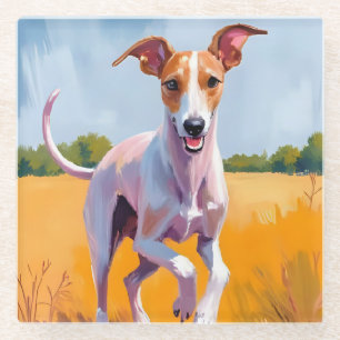 Italian Greyhound Dog Watercolor Painting Glass Coaster