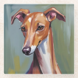 Italian Greyhound   Dog Watercolor Painting Glass Coaster