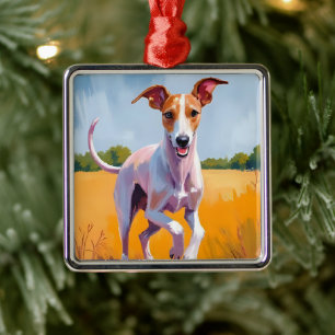 Italian Greyhound   Dog Watercolor Painting Metal Tree Decoration