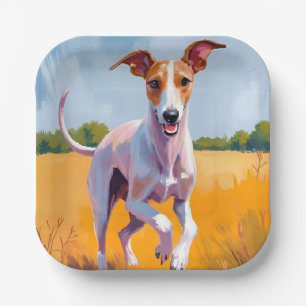Italian Greyhound   Dog Watercolor Painting Paper Plate