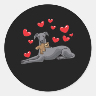 Italian Greyhound Dog With Stuffed Animal Classic Round Sticker