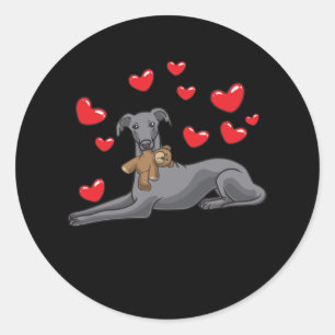 Italian Greyhound Dog With Stuffed Animal Classic Round Sticker