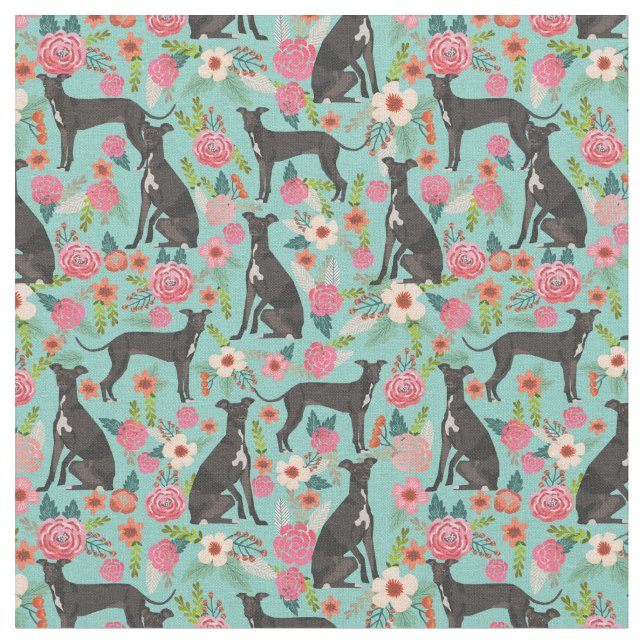italian greyhound fabric vintage florals mint (Close Up)