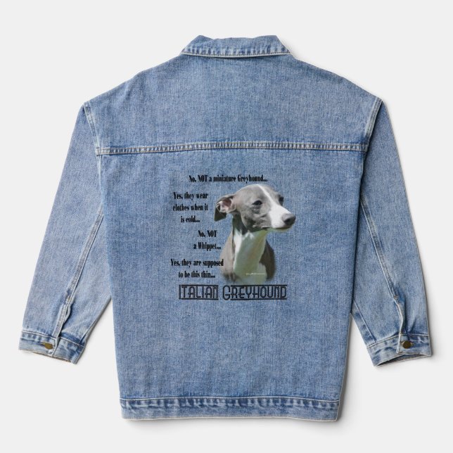 Italian Greyhound FAQ T-shirt Denim Jacket (Back)