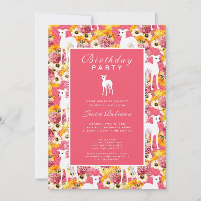 Italian Greyhound Floral Dog Lover Birthday Invitation (Front)