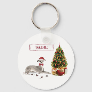 Italian Greyhound Funny Christmas Dog with Tree Key Ring
