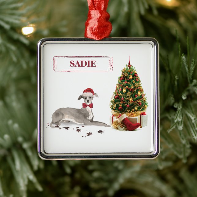 Italian Greyhound Funny Christmas Dog with Tree Metal Tree Decoration (Tree)