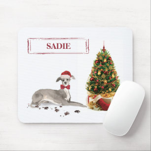 Italian Greyhound Funny Christmas Dog with Tree Mouse Mat
