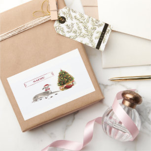Italian Greyhound Funny Christmas Dog with Tree Rectangular Sticker