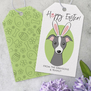 Italian Greyhound Grey Dog Cute Easter Bunny ears Gift Tags