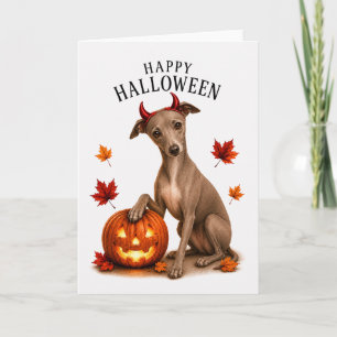 Italian Greyhound Halloween Devil Dog Card