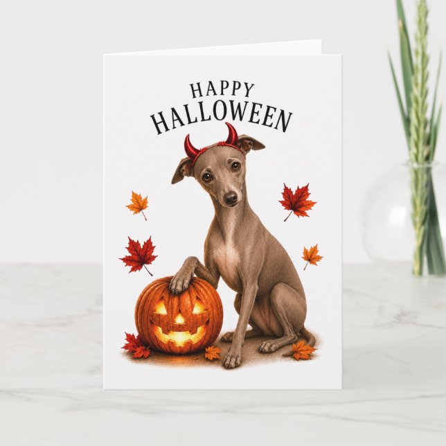 Italian Greyhound Halloween Devil Dog Card (Front)