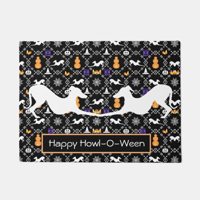 Italian Greyhound Halloween Front Door Mat (Front)