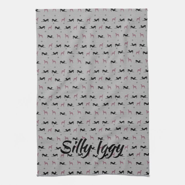 Italian Greyhound Iggy Dog Kitchen Tea Towel, Pink Tea Towel (Vertical)