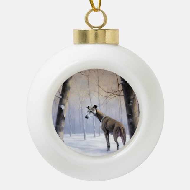 Italian Greyhound Let It Snow Christmas Ceramic Ball Christmas Ornament (Front)