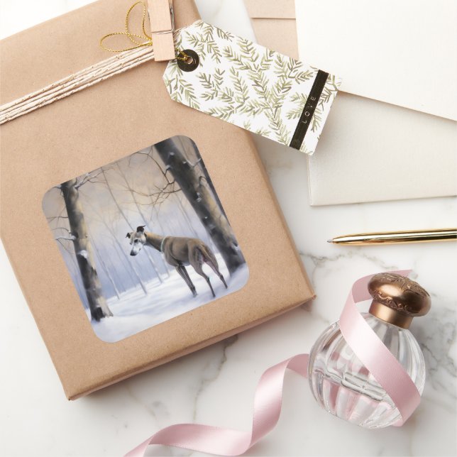 Italian Greyhound Let It Snow Christmas Square Sticker (Gifting)