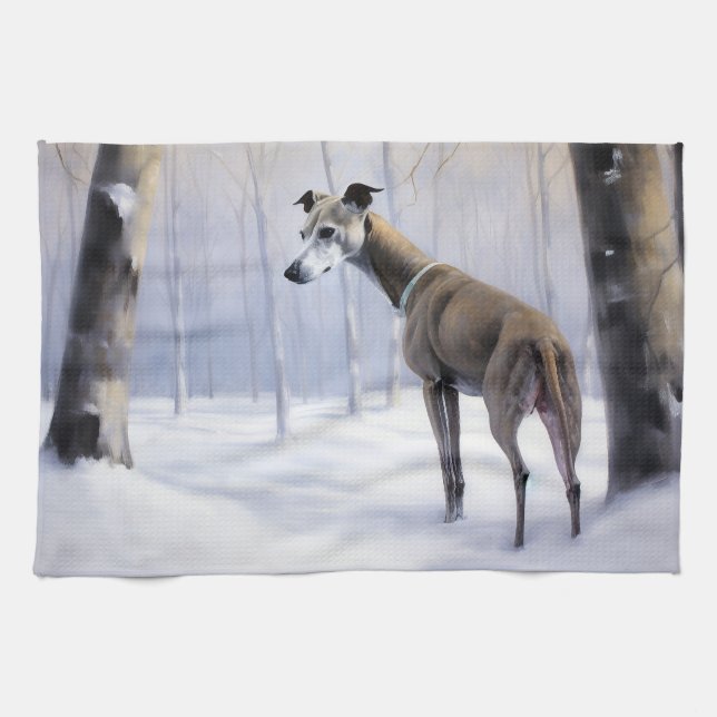 Italian Greyhound Let It Snow Christmas Tea Towel (Horizontal)