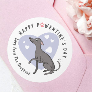 Italian Greyhound Love Grey Cartoon Dog Cute Heart Classic Round Sticker