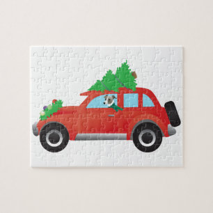 Italian Greyhound or Whippet Driving Christmas car Jigsaw Puzzle