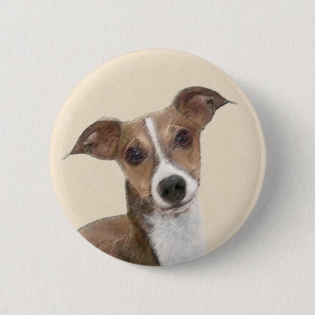 Italian Greyhound Painting - Cute Original Dog Art 6 Cm Round Badge (Front)
