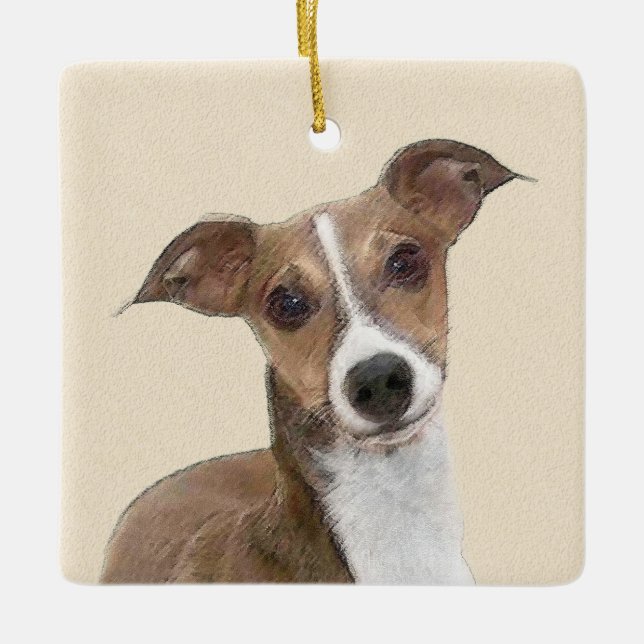 Italian Greyhound Painting - Cute Original Dog Art Ceramic Ornament (Front)