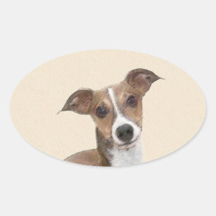 Italian Greyhound Painting - Cute Original Dog Art Oval Sticker