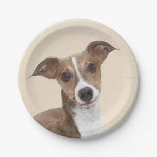 Italian Greyhound Painting - Cute Original Dog Art Paper Plate