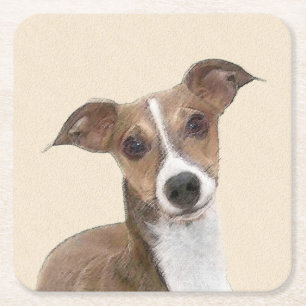 Italian Greyhound Painting - Cute Original Dog Art Square Paper Coaster