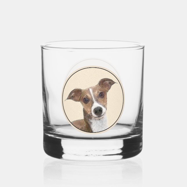 Italian Greyhound Painting - Cute Original Dog Art Whiskey Glass (Front)