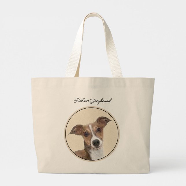 Italian Greyhound Painting Sable Original Dog Art Large Tote Bag (Back)