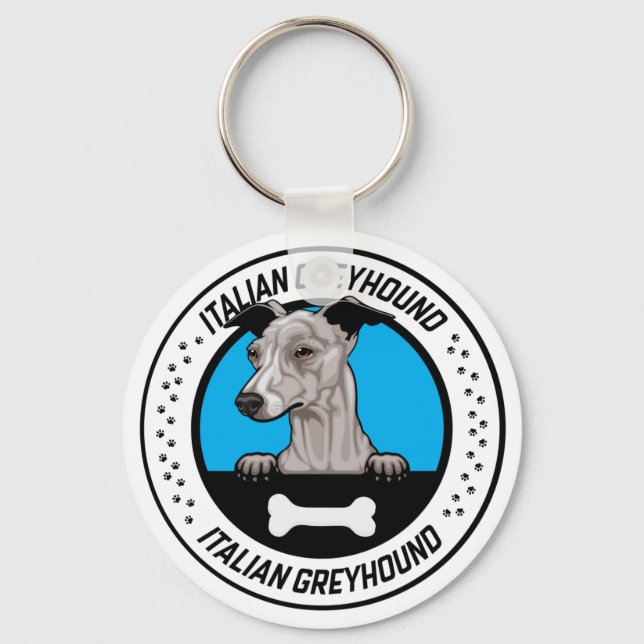 Italian Greyhound Peeking Illustration Badge Key Ring (Front)