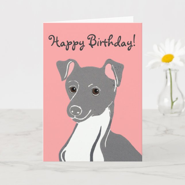 Italian Greyhound Pink Happy Birthday Card (Small Plant)