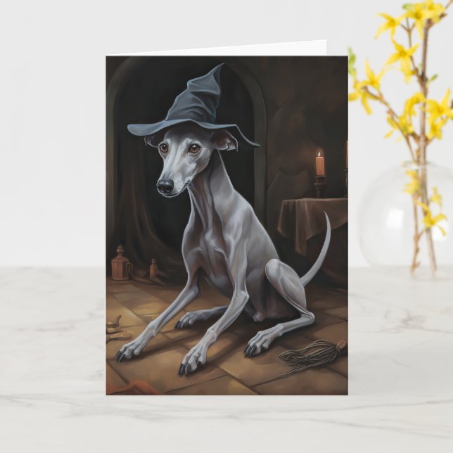 Italian Greyhound Pumpkins Halloween Scary  Card (Yellow Flower)
