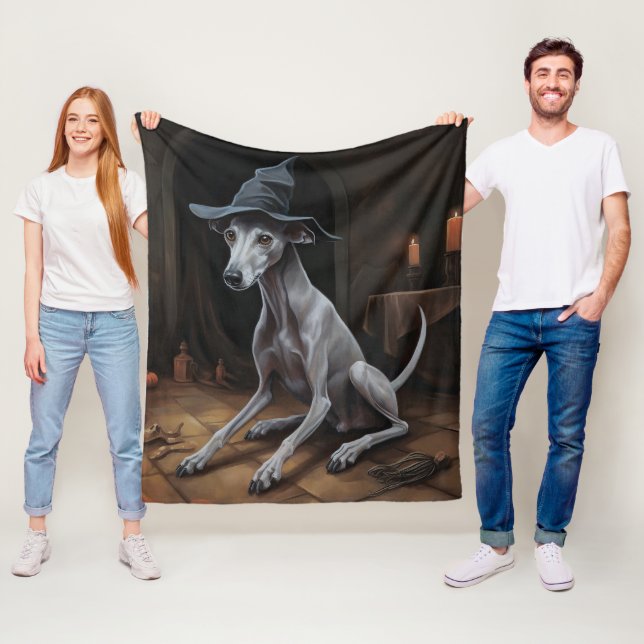 Italian Greyhound Pumpkins Halloween Scary  Fleece Blanket (In Situ)