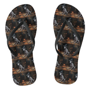 Italian Greyhound Pumpkins Halloween Scary  Flip Flops