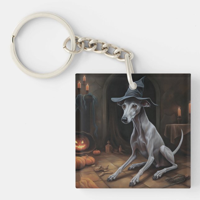 Italian Greyhound Pumpkins Halloween Scary  Key Ring (Front)