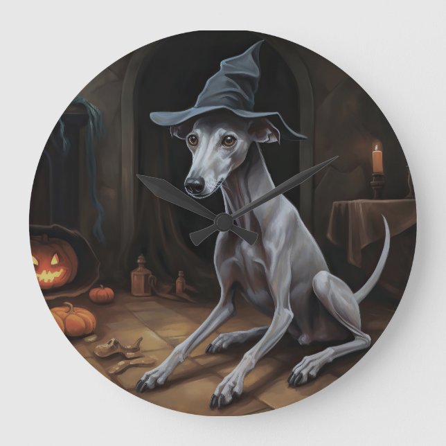 Italian Greyhound Pumpkins Halloween Scary  Large Clock (Front)