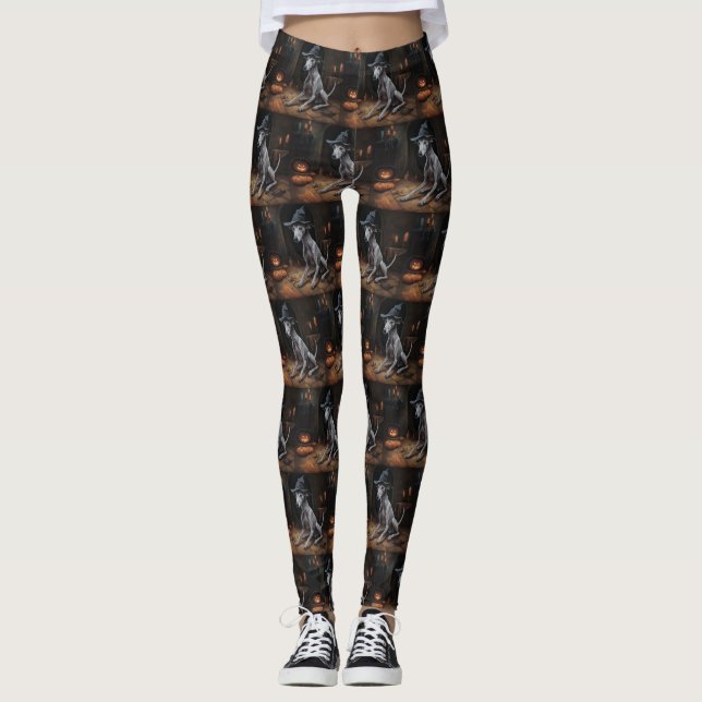 Italian Greyhound Pumpkins Halloween Scary  Leggings (Front)