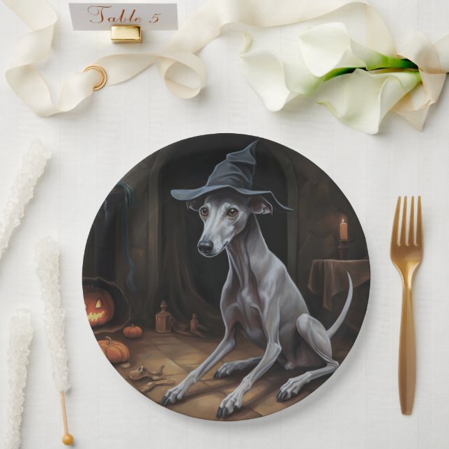 Italian Greyhound Pumpkins Halloween Scary  Paper Plate (Wedding)